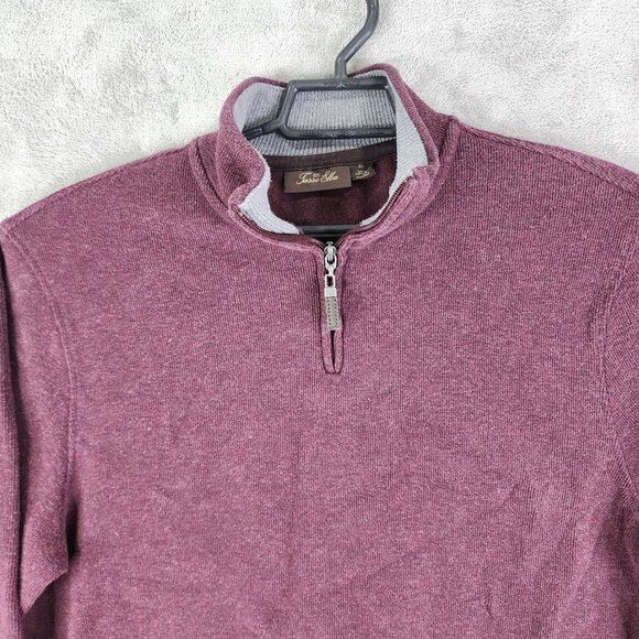 Mens Burgundy Tasso Elba Sweater 1/4 Zip 100% Cotton Long Sleeve Size XL - Picture 4 of 10